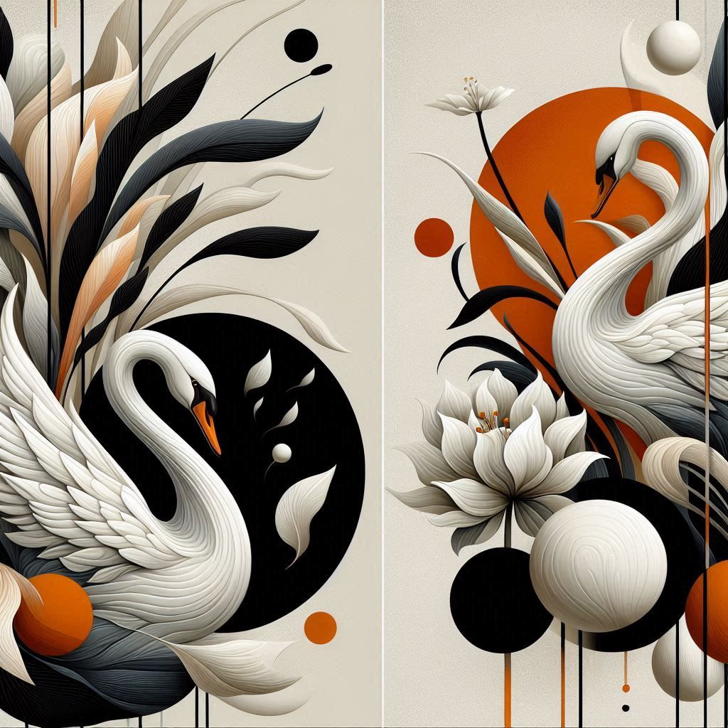 Abstract porcelain swans