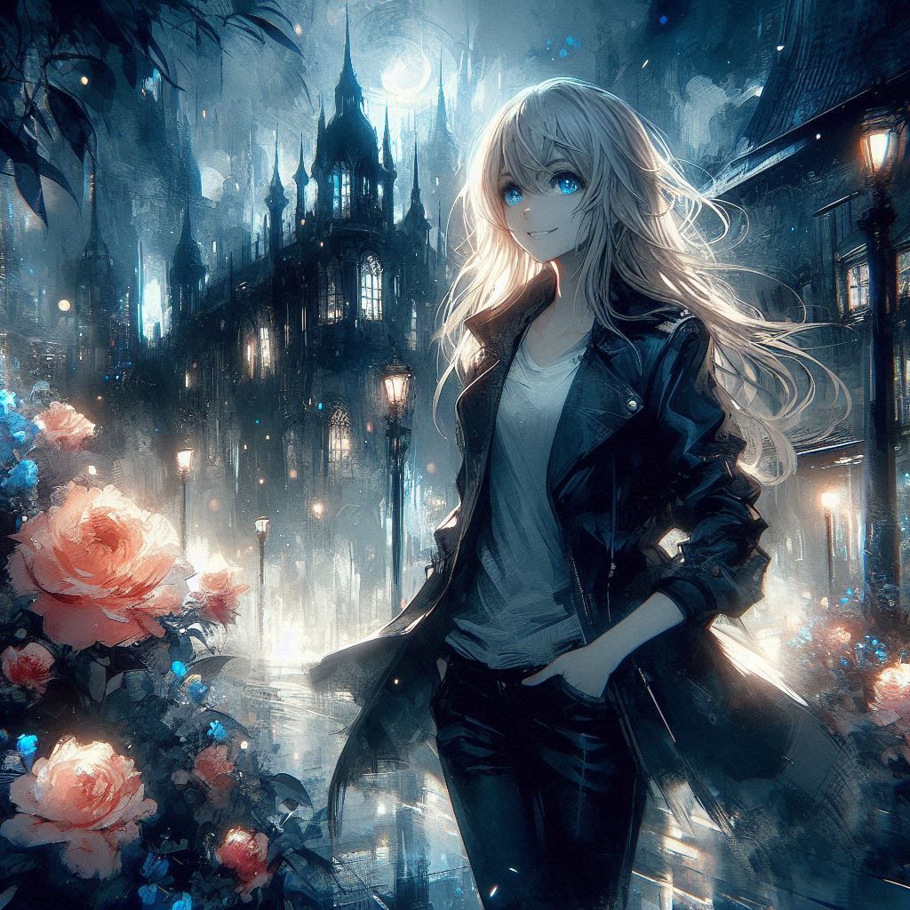 Anime girl, night city
