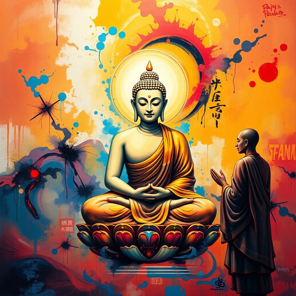 Buddha Meditation with Abstract Comic Book Art Style