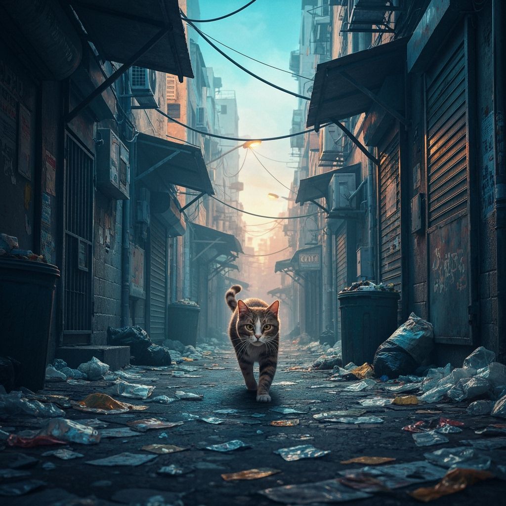 Cat Chase in Bnei Brak: Matte Painting Style