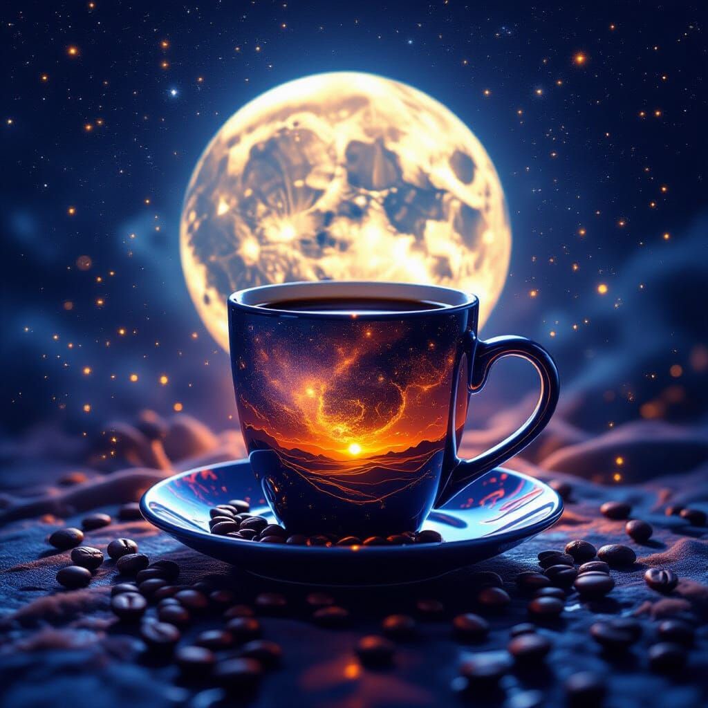 Ethereal Night Coffee Grail in Cosmic Moonlight
