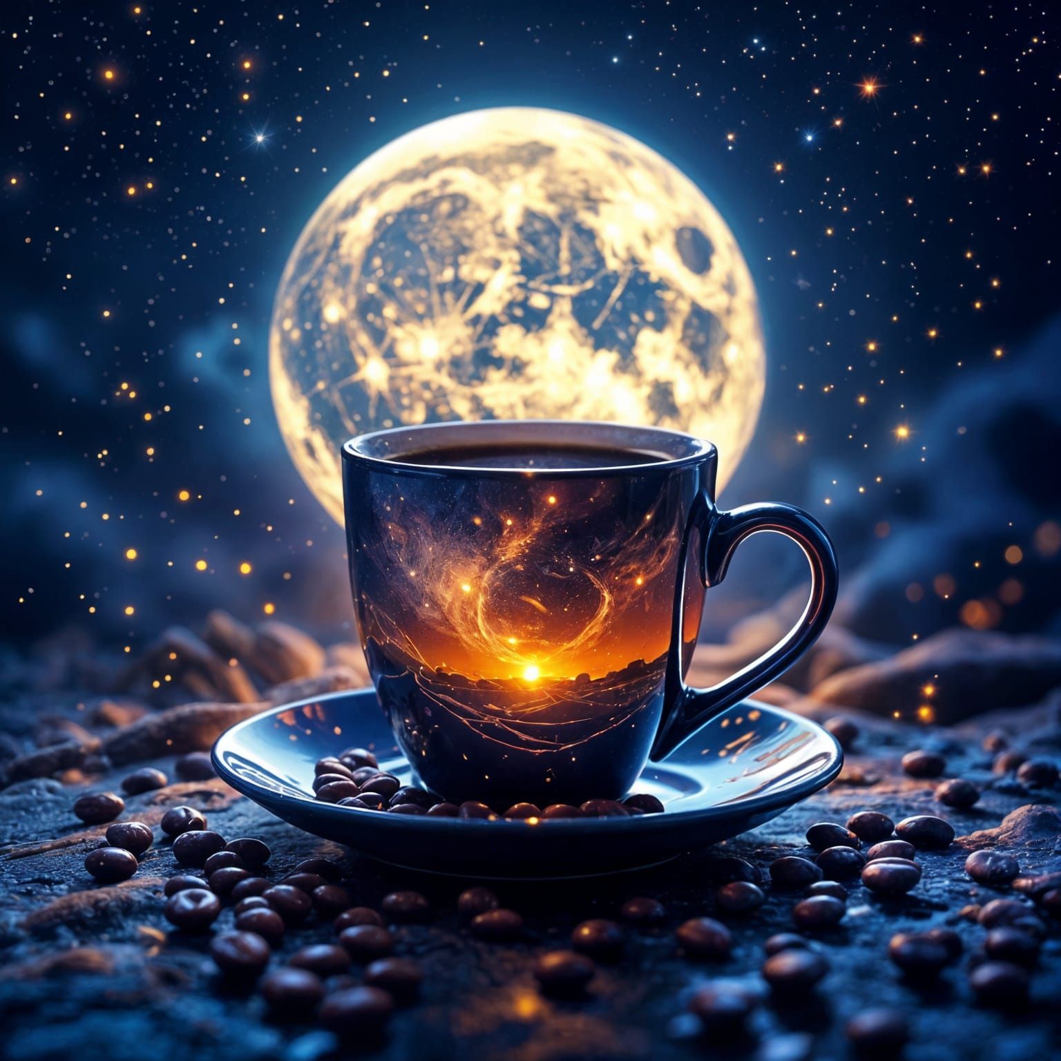 Ethereal Night Coffee Grail in Cosmic Moonlight