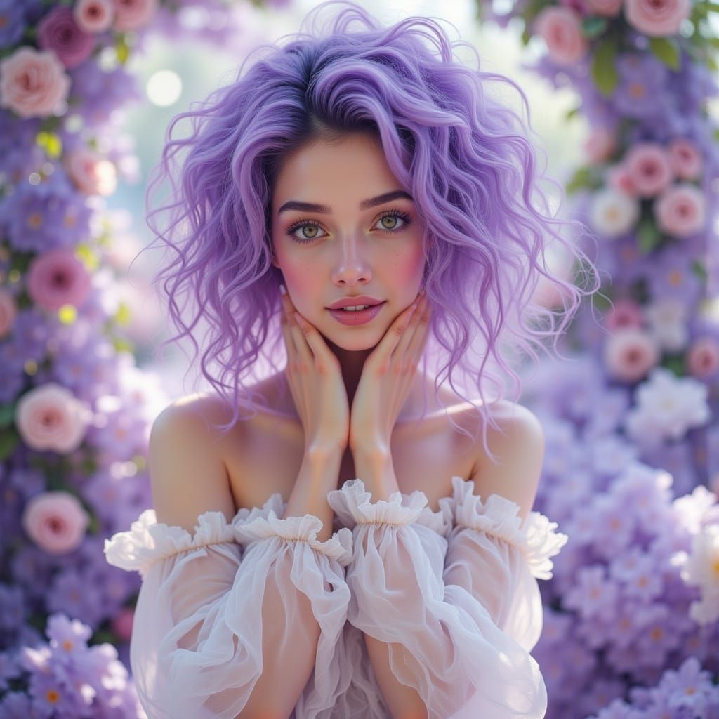 Dreamy Lavender Woman in Whimsical Illustration Style