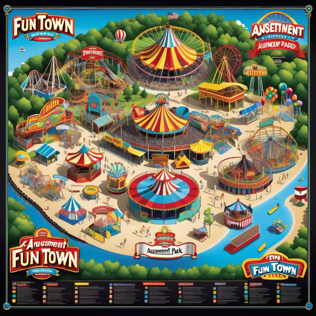 Fun Town Amusement Park Map - AI Generated Artwork - NightCafe Creator