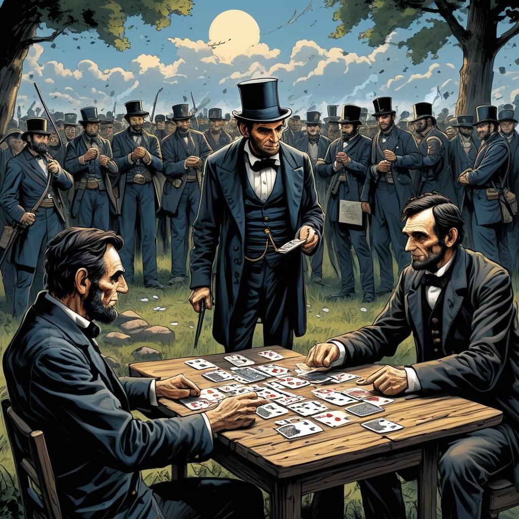 Abe Lincoln doing card tricks for the troops at Gettysburg.
