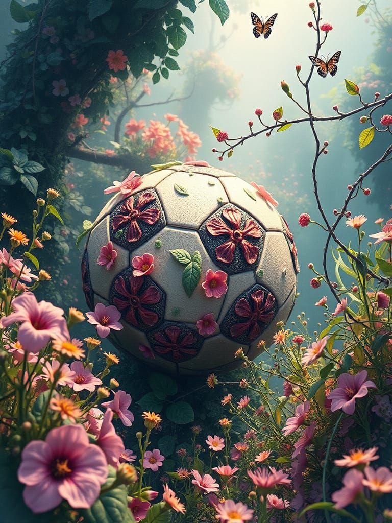 Botanical Football in Dreamlike Digital Art Style