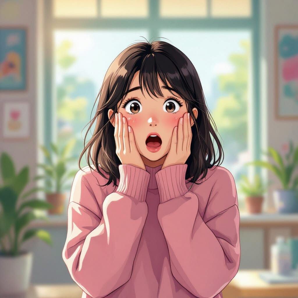 Surprised Girl in Manga Style Illustration