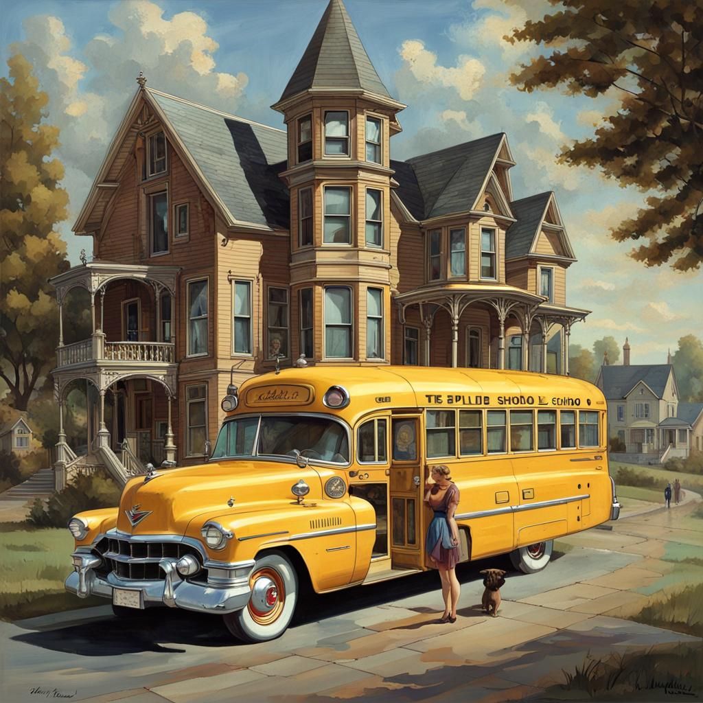 Old Cadillac school bus - AI Generated Artwork - NightCafe Creator