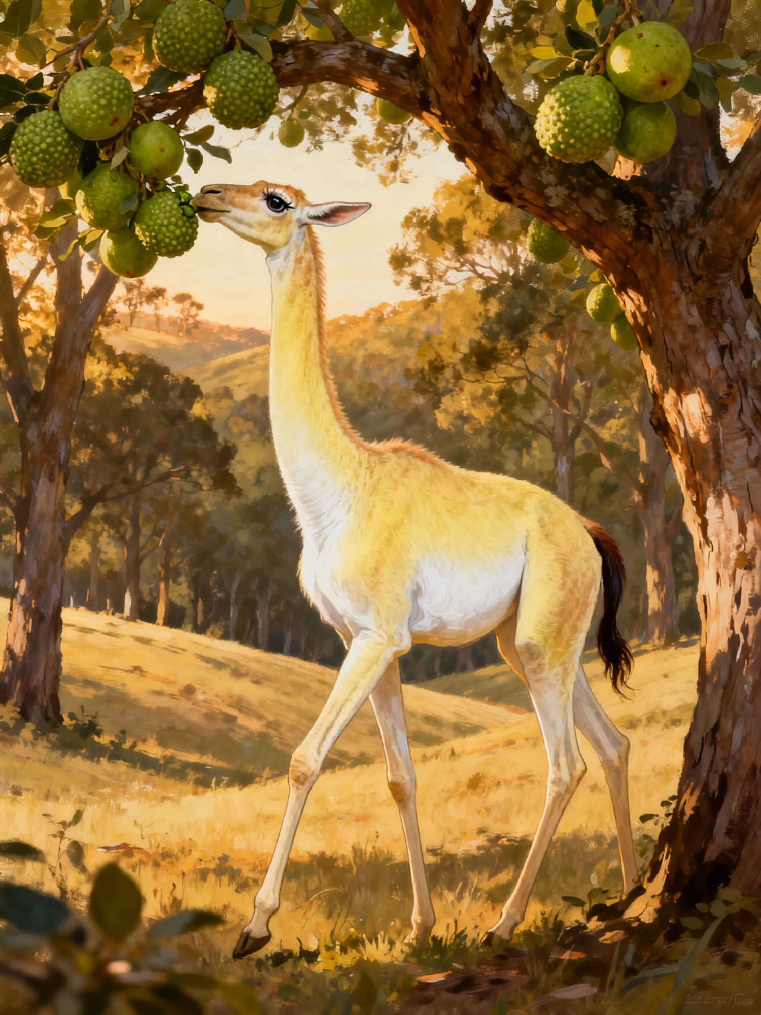 realistic full image three quarter body turn, with a dramatic head turn, aepycamelus, commonly known a giraffe camel, is a very graceful and...