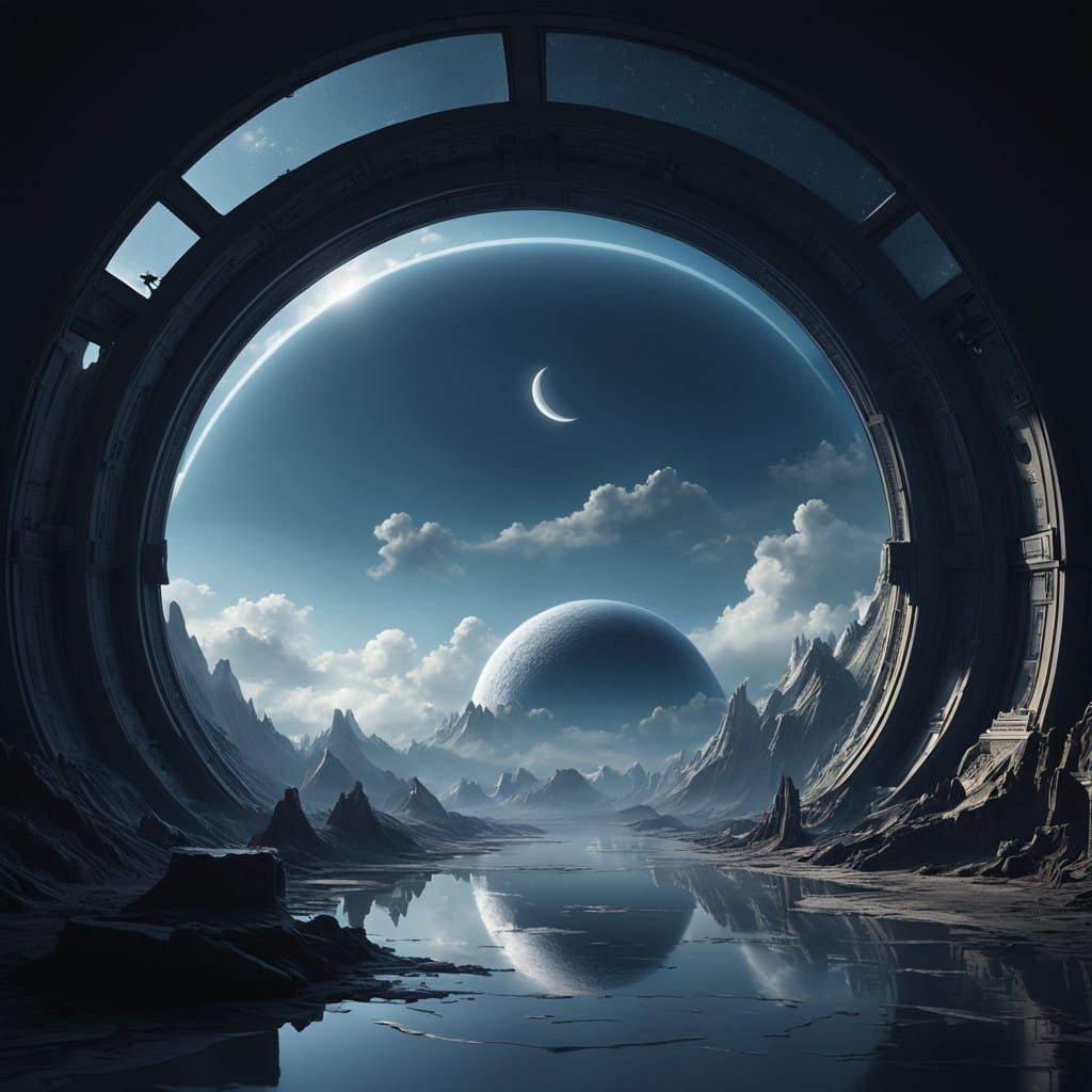 super realistic flat earth model in which the sun and the moon move within the dome. The earth itself is flat and stationary. The style is r...