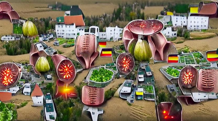 Futuristic German village with agriculture powered by nuclea...