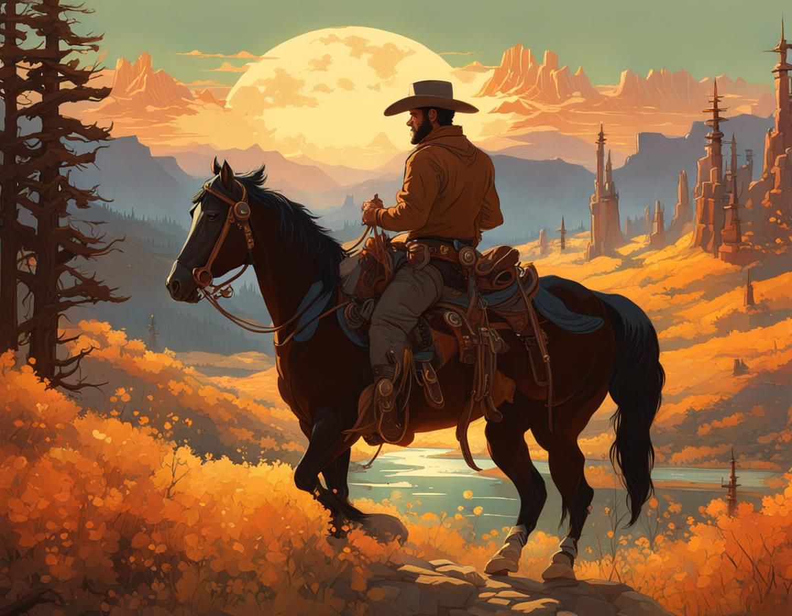 Cowboy On Horseback - Ai Generated Artwork - Nightcafe Creator