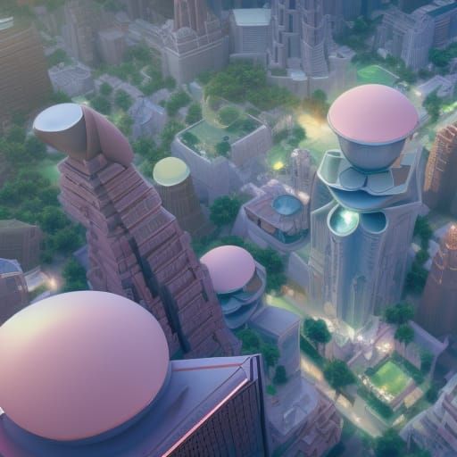 Detailed concept art of aerial view of friendly welcoming se...