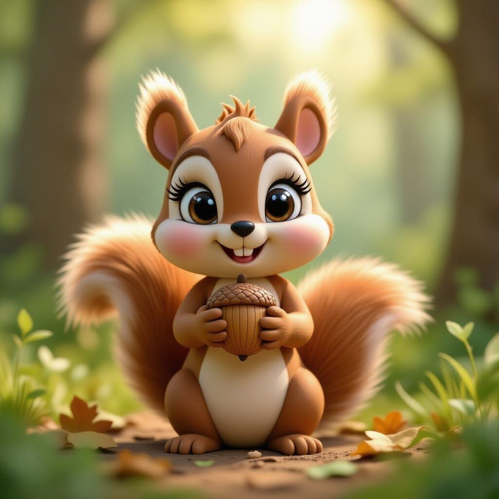 Cute Squirrel Clay Sculpture in Pixar Style