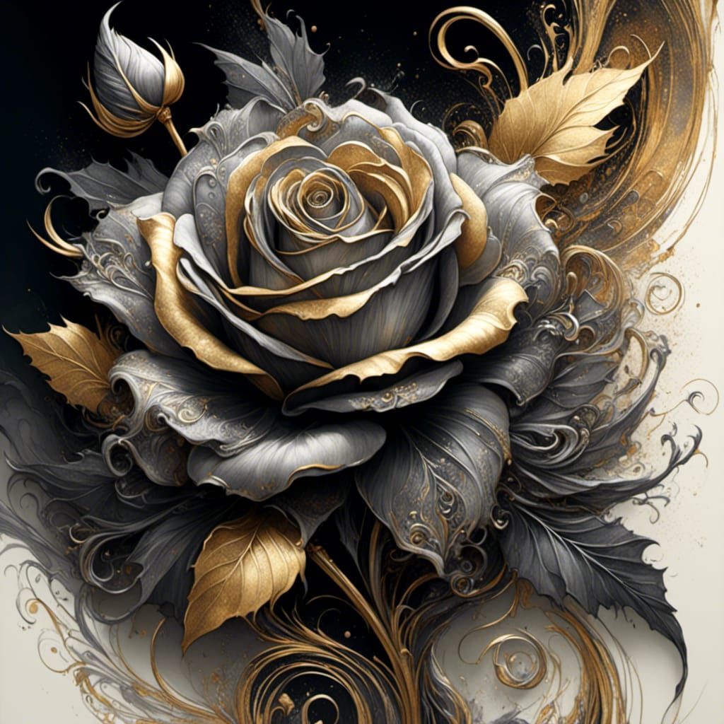 Thorned Rose in Charcoal and Gold, Sandy Texture