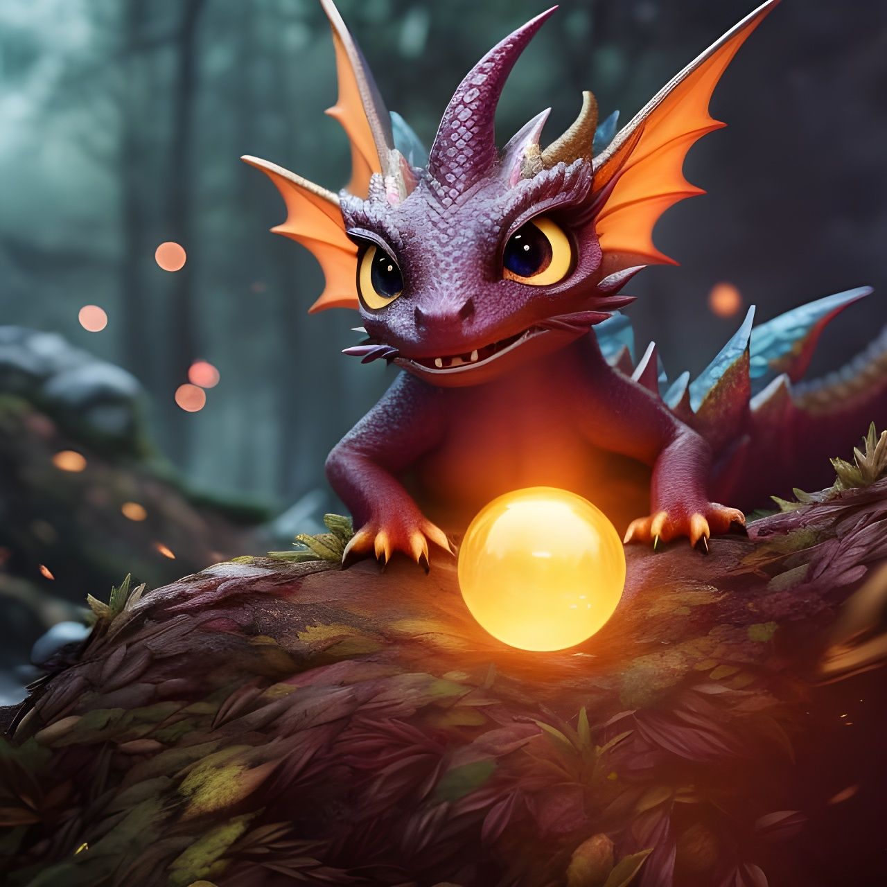 Little dragon with glowing orb
