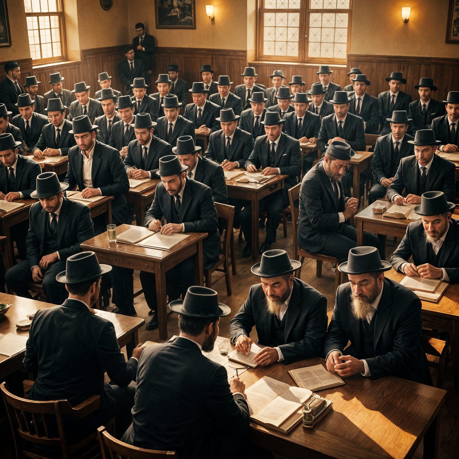 Orthodox Jewish Scholars Fill a Packed Study Hall