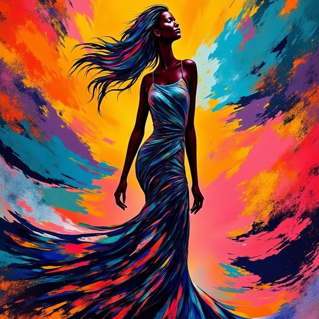 <lora:Eclectic:1.0> <lora:Black Opal:1.0> A woman wearing a dress that looks like black opal