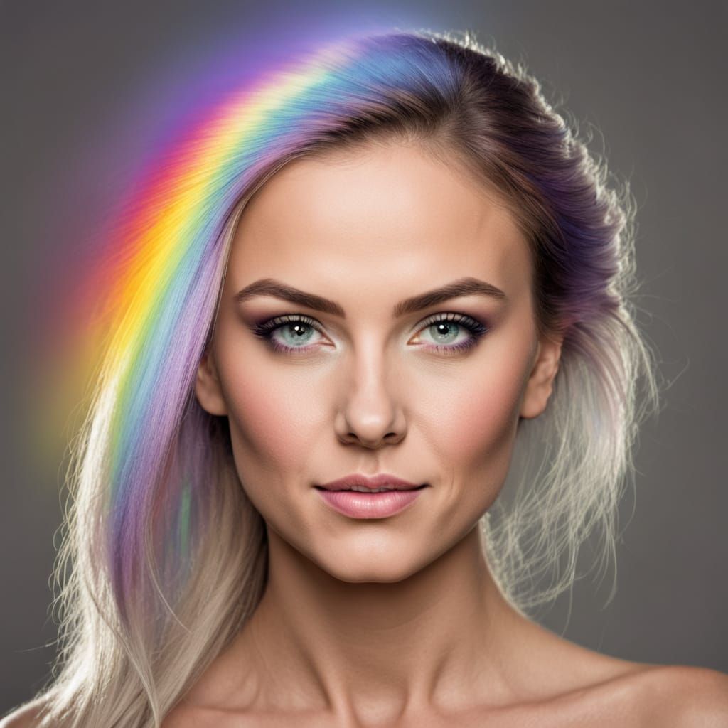Vibrant Rainbow Aura Surrounds a Woman's Headshot