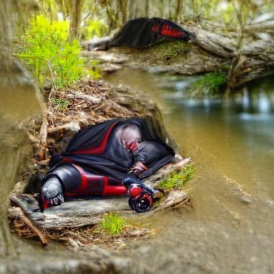 Darth maul snoozing by a creek