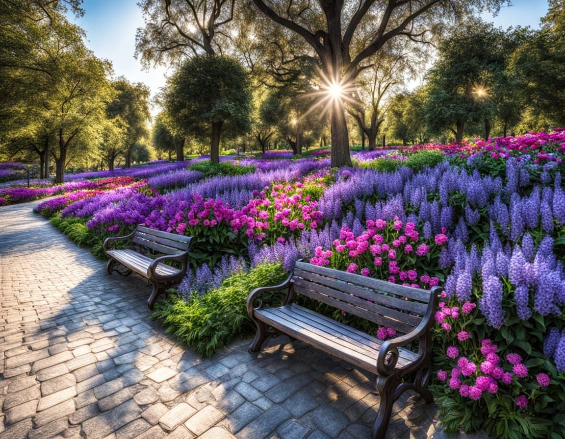 City park with flowers. intricate details, HDR, beautifully shot, hyperrealistic, sharp focus, 64 megapixels, perfect composition, high cont...