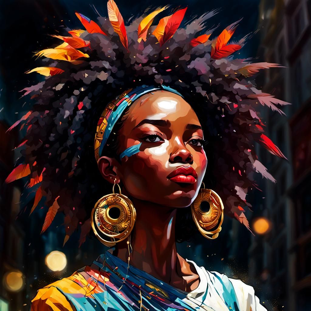 "intricate drawing, beautiful African girl standing1st perso...
