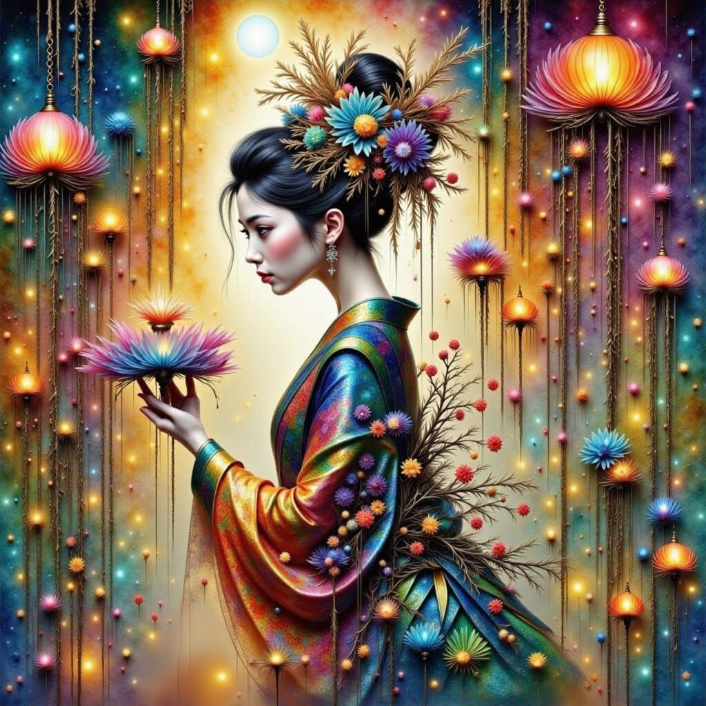 3D Oriental <lora:Orientally Surreal:1.0> <lora:Oriental Beauty Flux:1.0> Complex Japanese Garden inside a giant crystal <lora:Japanese Gard...