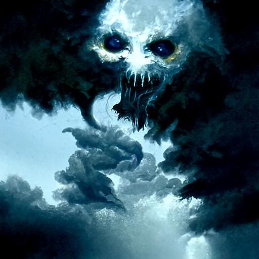 Dark gray cumulonimbus clouds fill the sky. A Glowing Pair o...