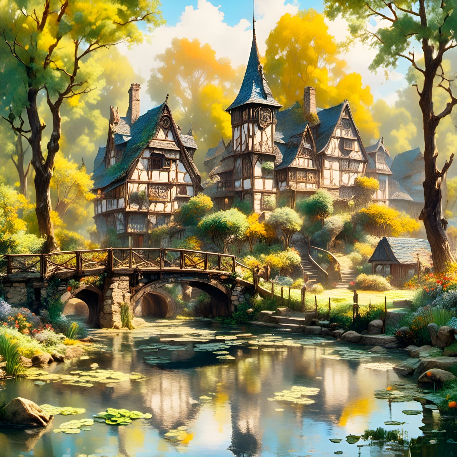 High Gothic Cottagecore Village by River