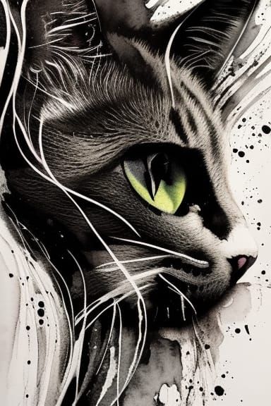 Portrait of a cat: Black ink flow #2 - out to @nateB for the...