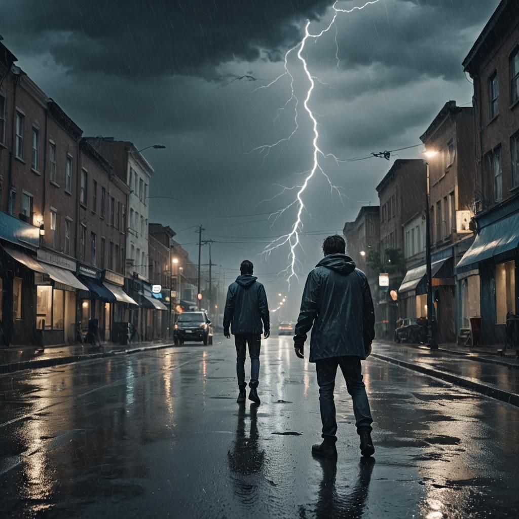 Stormy Street: Cinematic Rain and Lightning