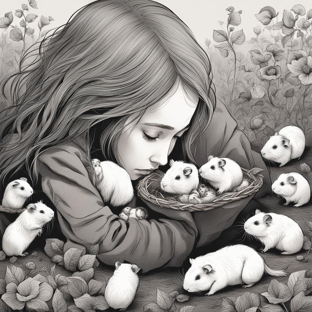 A woman feeds her guinea pigs. They love her, they trust her...