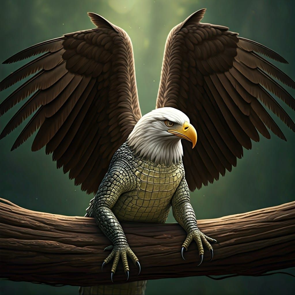Eagle-Crocodile Hybrid in Surrealistic Splendor
