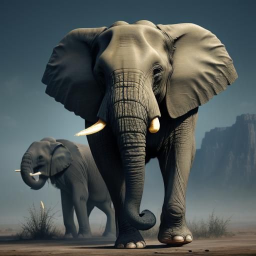 Surreal Elephant Herd in Wilderness Reserve as Oil Painting