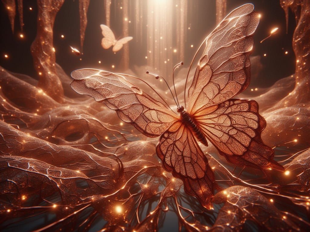 <lora:FiosCopperLace:1.0> Butterfly in copper lace