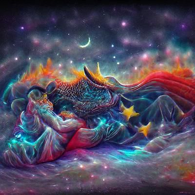 The warming embrace of a dragon under the stars