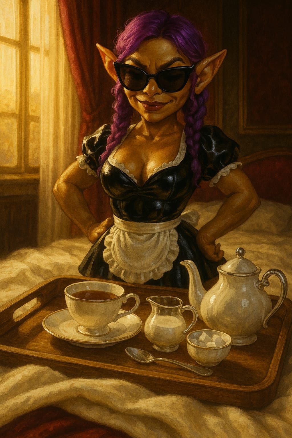 Hungover Goblin Girl Serving Tea In Bed