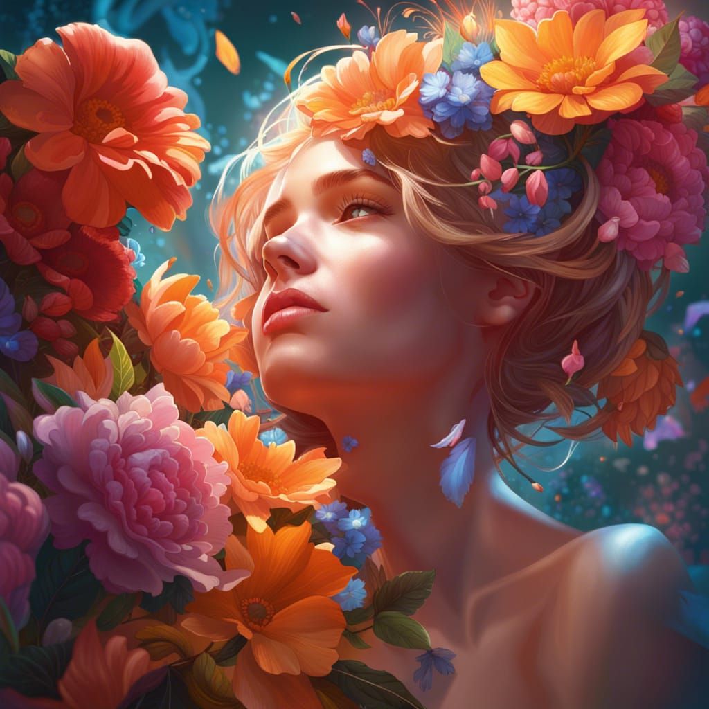 Hyperdetailed Portrait: Paths Between Flowers