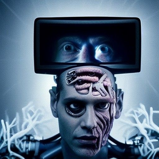 A cyborg growing human flesh out of a TV in it’s forehead Da...