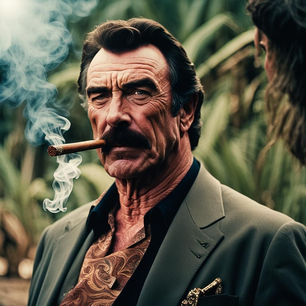 Tom Selleck smoking cuban cigar - AI Generated Artwork - NightCafe Creator