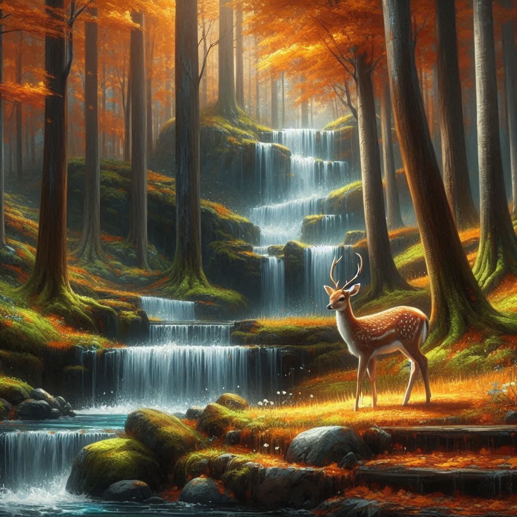 Paysage d'automne avec jeune cerf