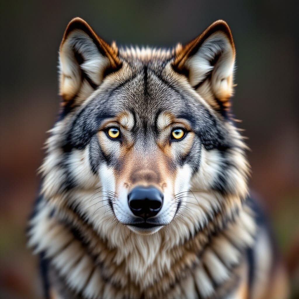 Close-Up Wolf Portrait with Studio Lighting