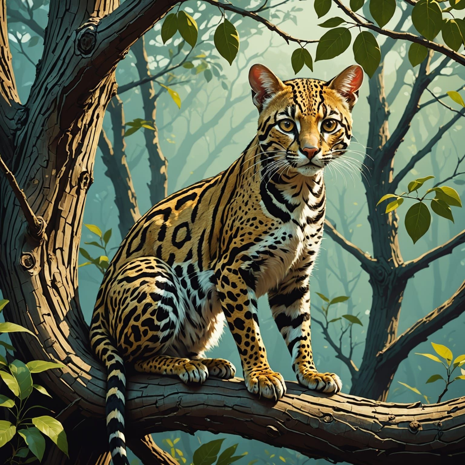Ocelot In A Tree  by @darksydemoon