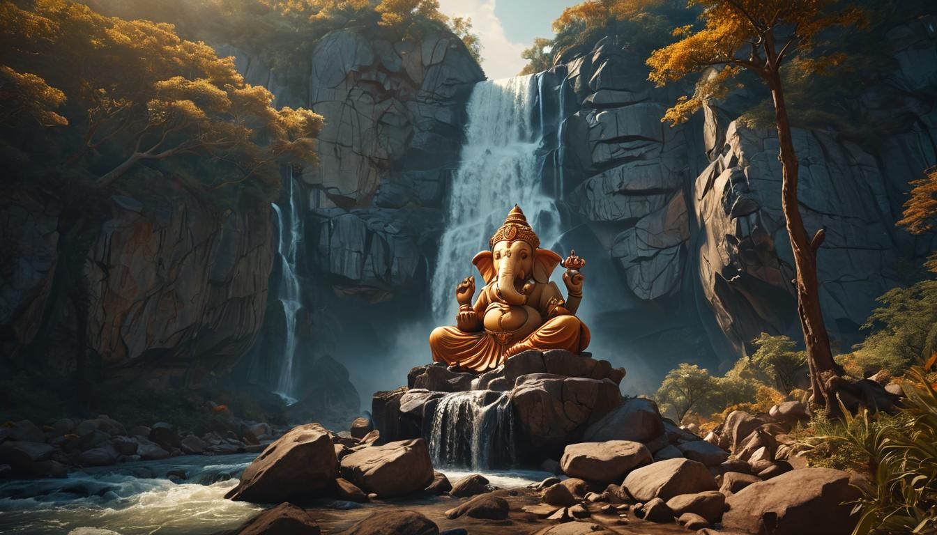 massive mattpanting big tallest ston ganesh big waterfall tallest hills Paradise burning  Cinematic film still, shot on v-raptor XL, film gr...