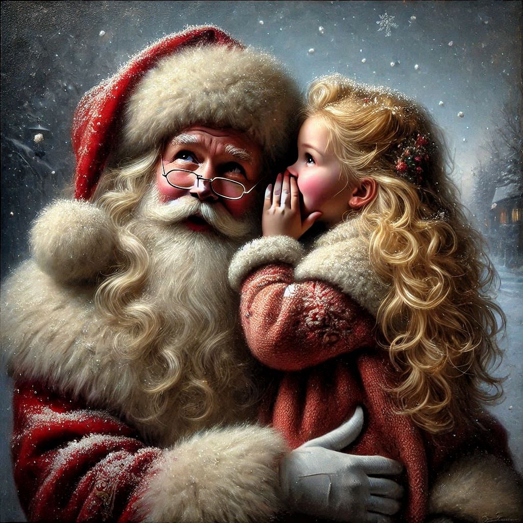 Whispering her wish to Santa