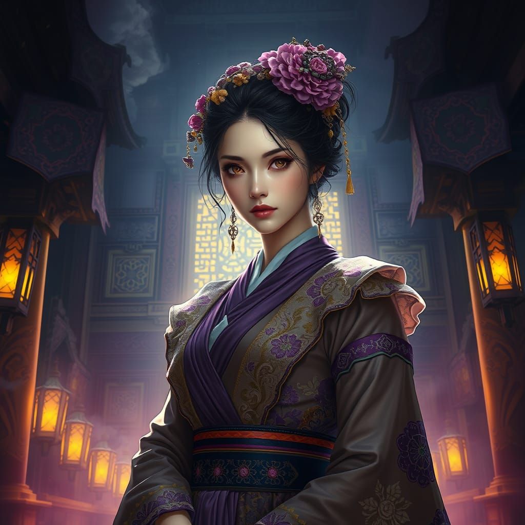 Victorian Japanese Woman in Dark Fantasy Art