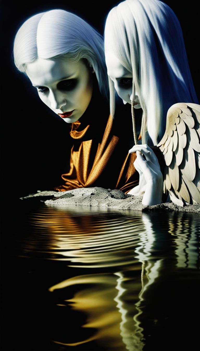 Angel of Death looking at  reflection 
in a river,  Life's F...