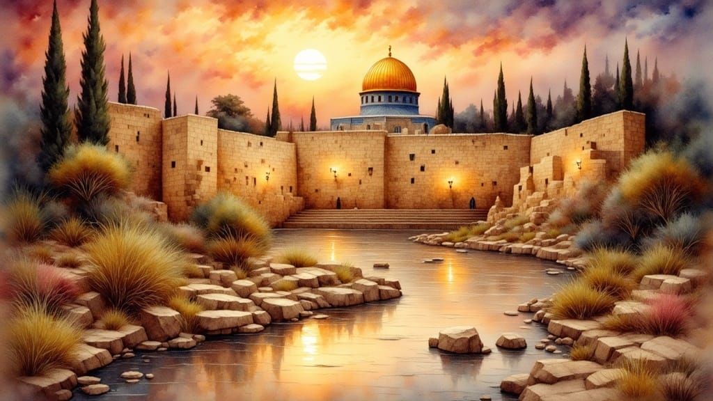 Western Wall Illustration in Antique Watercolor Style