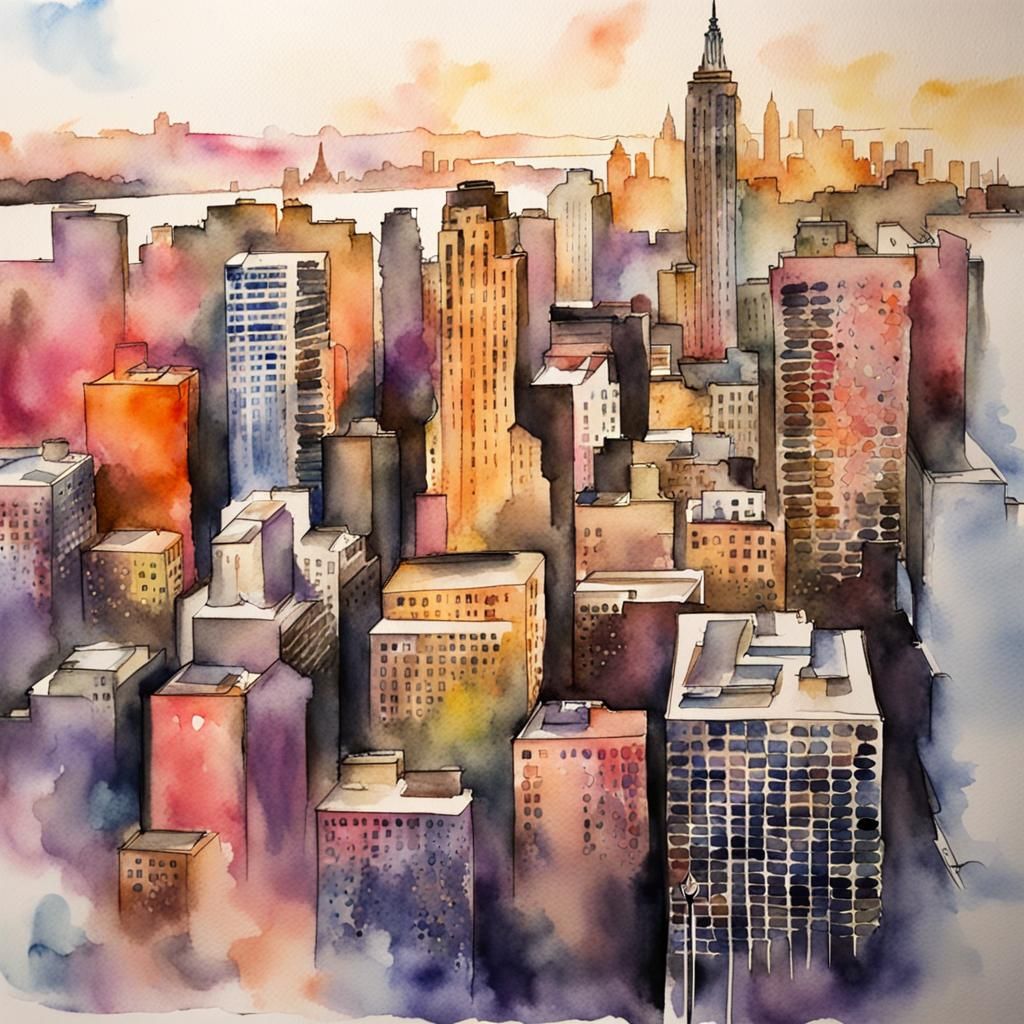 paint the skyline of new york in watercolors