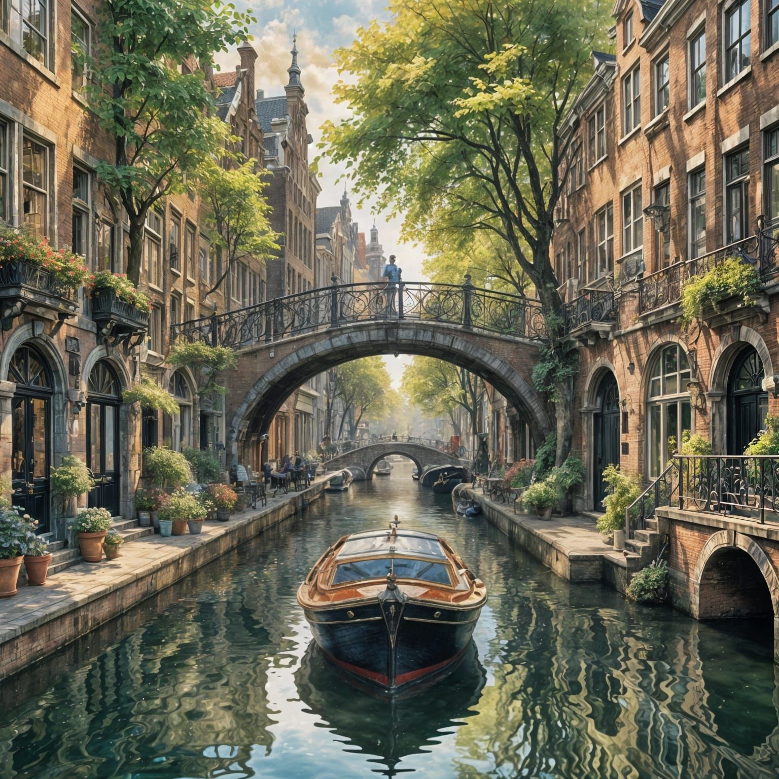 Canal in Amsterdam early 1900  by @AI Armand 